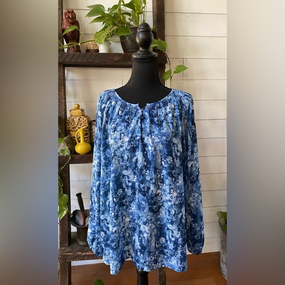 CJ. Banks: Blue Boho Peasant Style Blouse - Picture 14 of 16